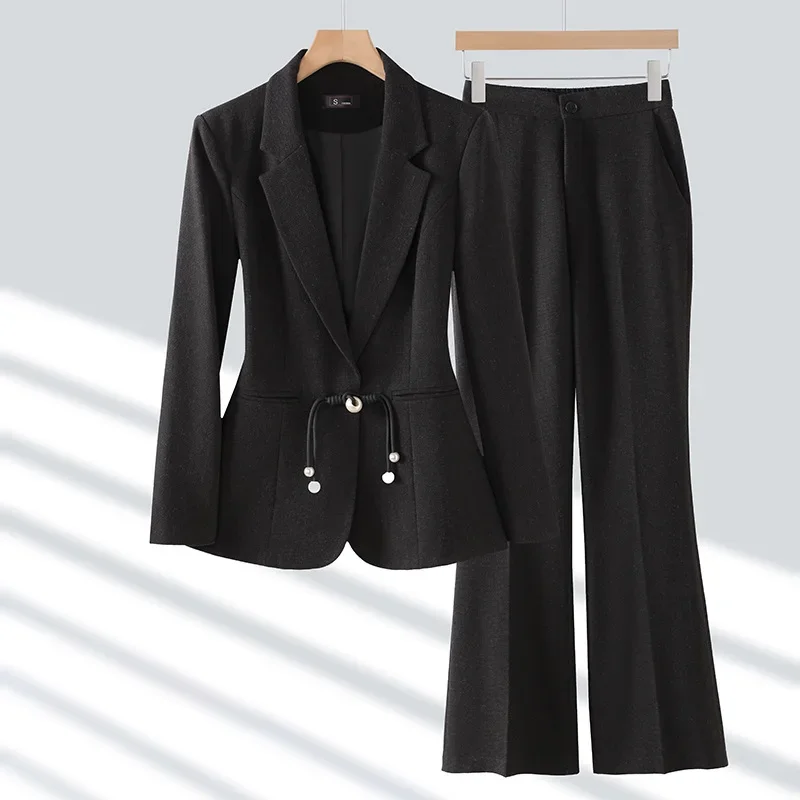 Pop outono inverno feminino vintage estilo chinês conjunto de duas peças temperamento sólido único botões blazer casaco e tornozelo-comprimento calça s