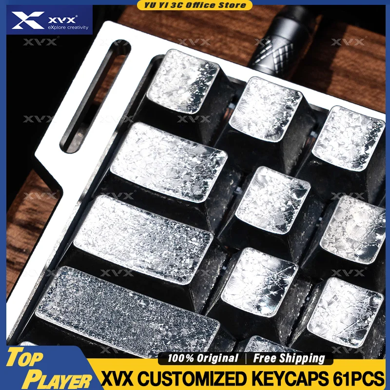 

XVX Customized Keycaps for Wooting 60HE MAD60 RAKKA60 Venom60 Ace60 60 Key Layout 61PCS Metallic Texture Ice Crack Pattern
