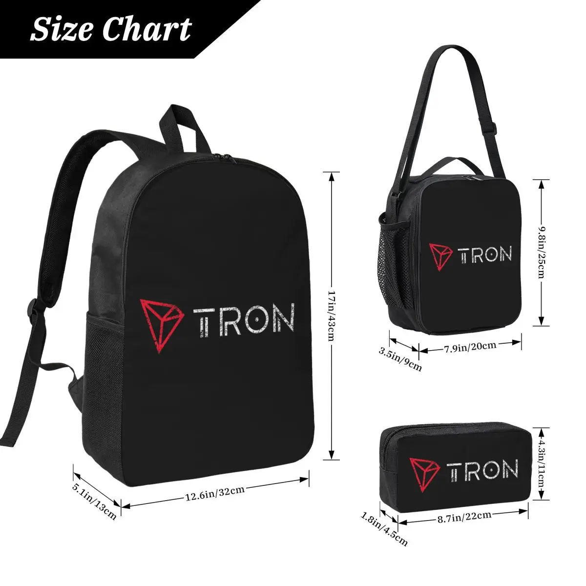 Tron TRX Distressed Crypto Trader Logo Backpack BookBag School Bag Computer Shoulder Bags 3ps Insulated Lunch Bag Pencil Case