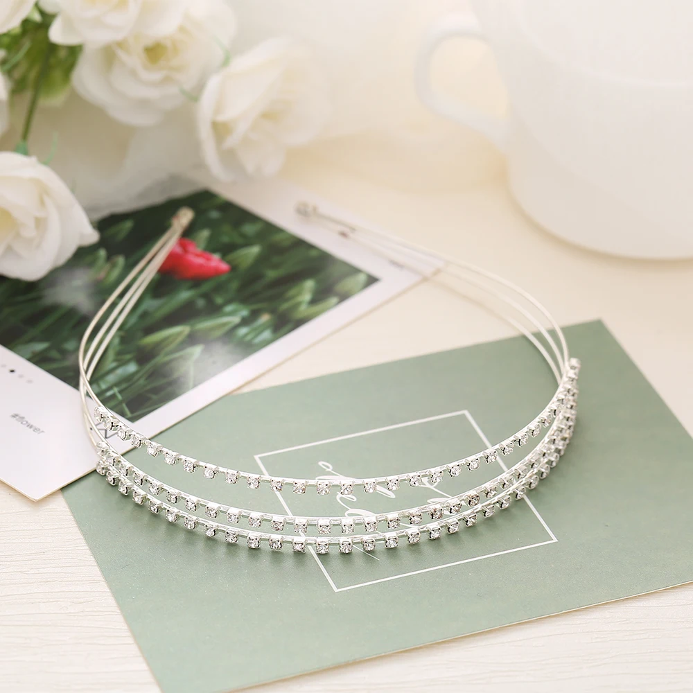 Layered Pearl Crystal Rhinestone Metal Headbands for Women Girl Fashion Wave Crown Head Hoop Headwear Hairband Hair Accessories