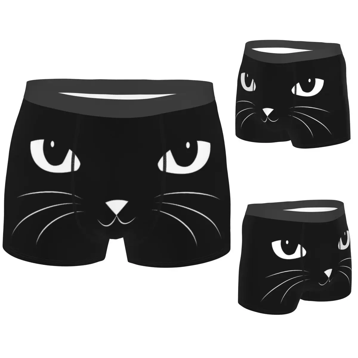 

Трусы-боксеры, шорты, милые трусики с черным котом, мужское вентилируемое нижнее белье для мужчин, подарки бойфренду