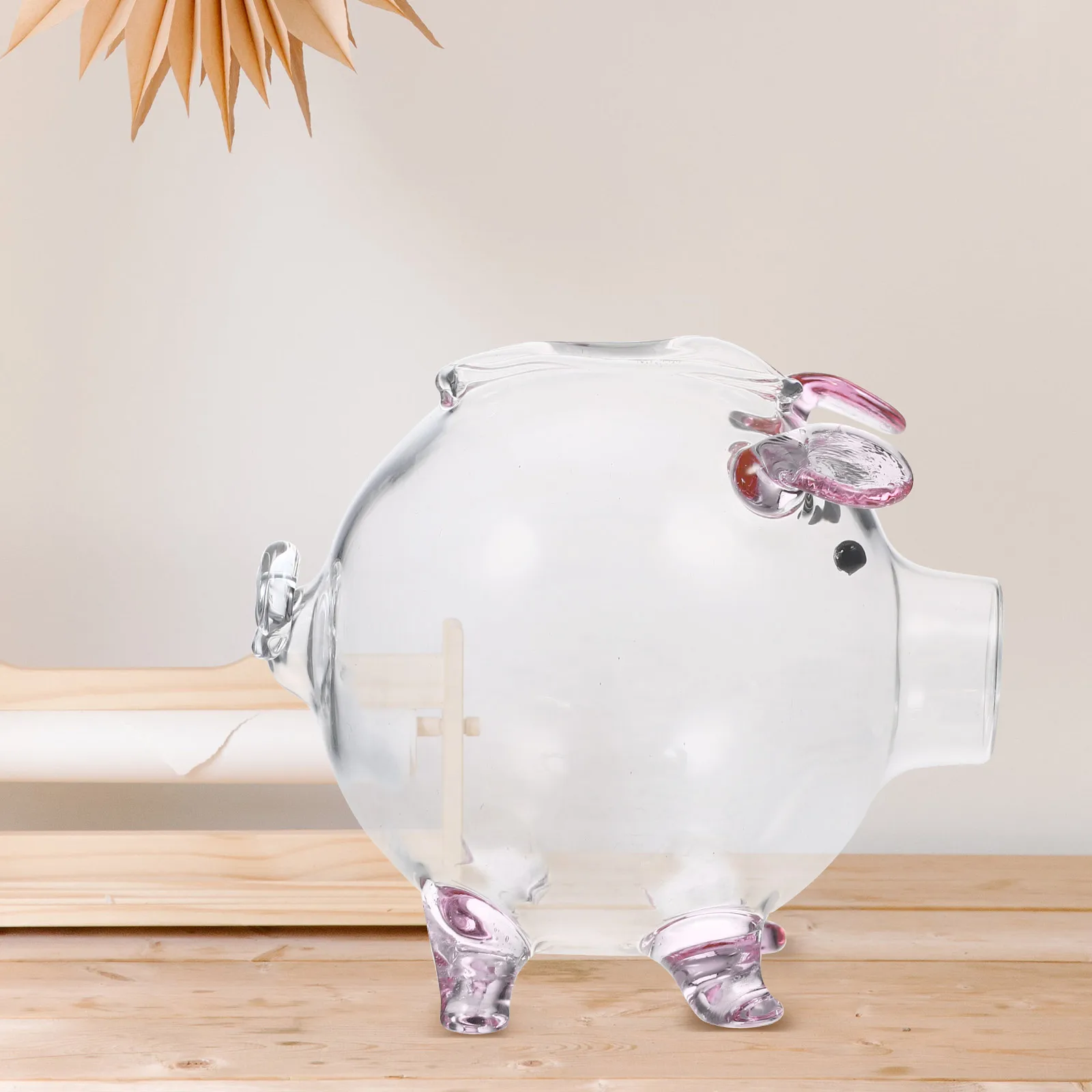 Hucha transparente de vidrio de borosilicato alto, caja de dinero en forma de cerdo, soporte decorativo para monedas para escritorio de niños
