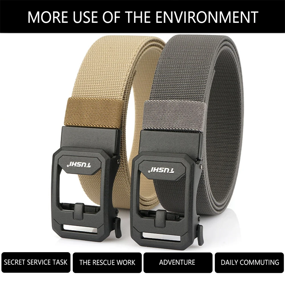 TUSHI New Golf Sports Elastic Belt Tactical Belt Metal Automatic Buckle Tough Stretch Nylon Men Military Belt Neutral Belt