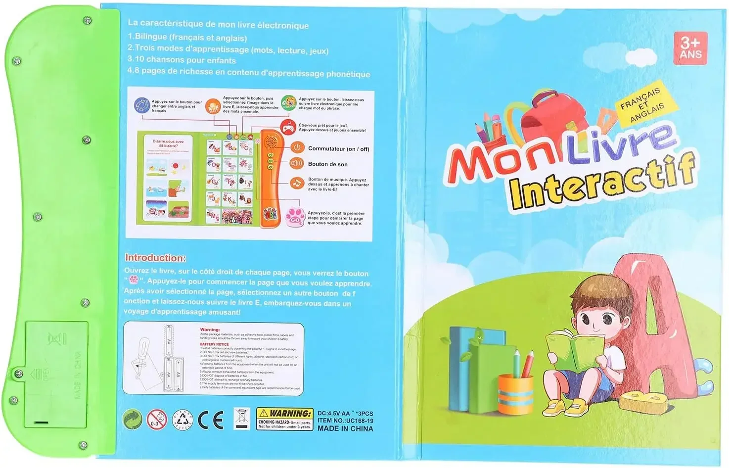 French and English Learning Sound Book Cartoon Pattern Interactive Sound Book Home Birthday Gift Green