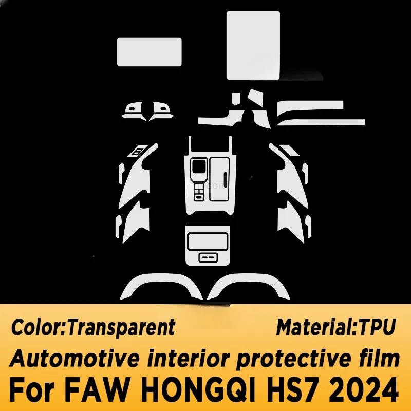 TPU Car Gear Dashboard Gps Navigation Screen Film Protective Sticker For FAW HONGQI HS7 2024 Anti-scratch Accessories