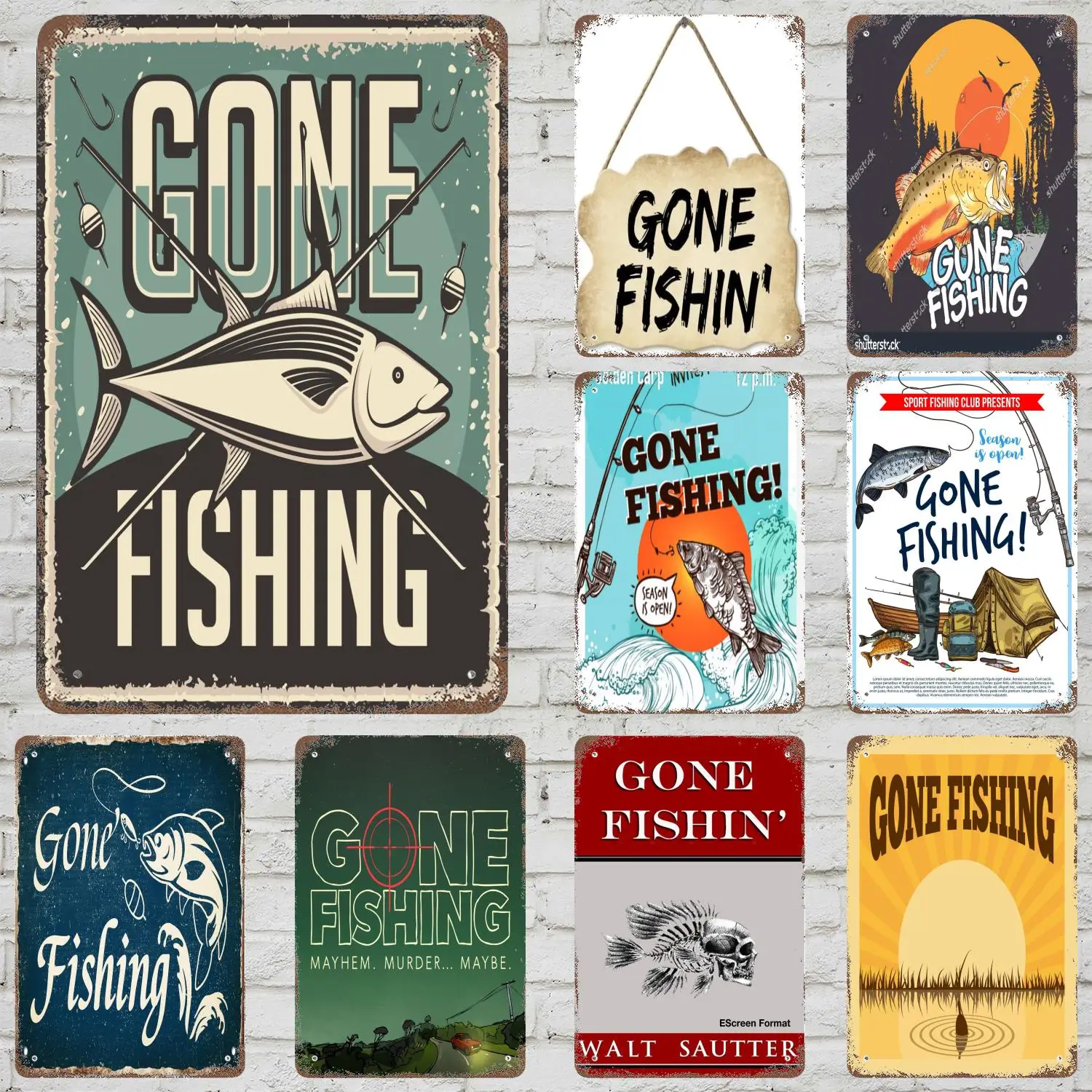 

MINISO Gone Fishin Decor Poster Vintage Tin Sign Metal Sign Decorative Plaque for Pub Bar Man Cave Club Wall Decoration