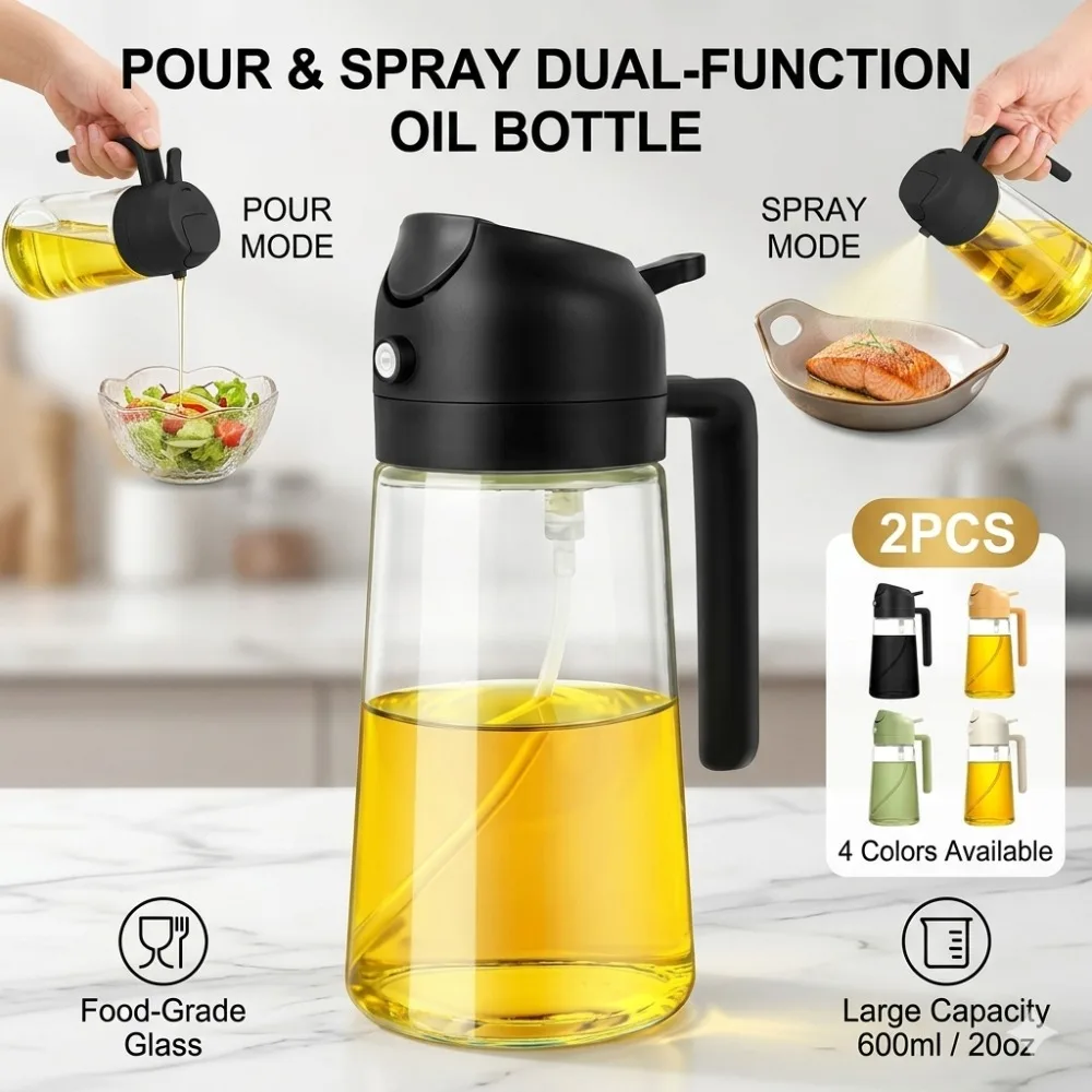 500ML 2-in-1 Dual Use Plastic Olive Oil Sprayer Dispenser Spray Pour Bottle Vinegar Mister Air Fryer BBQ Salad Kitchen Tools