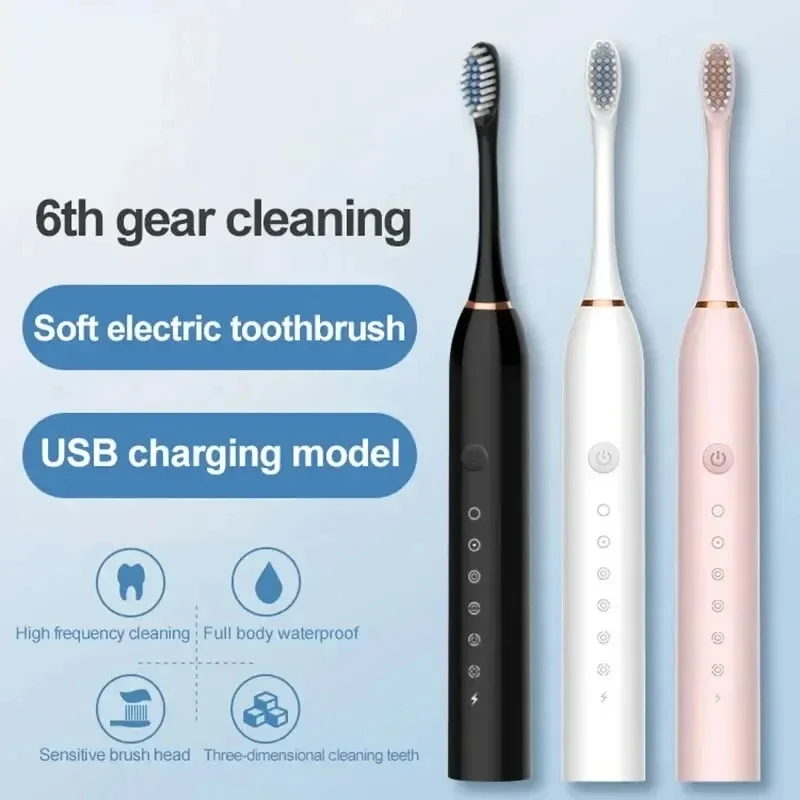 Six Speed Mode Electric Ultrasonic Toothbrush Home Soft Hair USB Charging Waterproof Adult Tooth Cleaner Automatic Couple Set