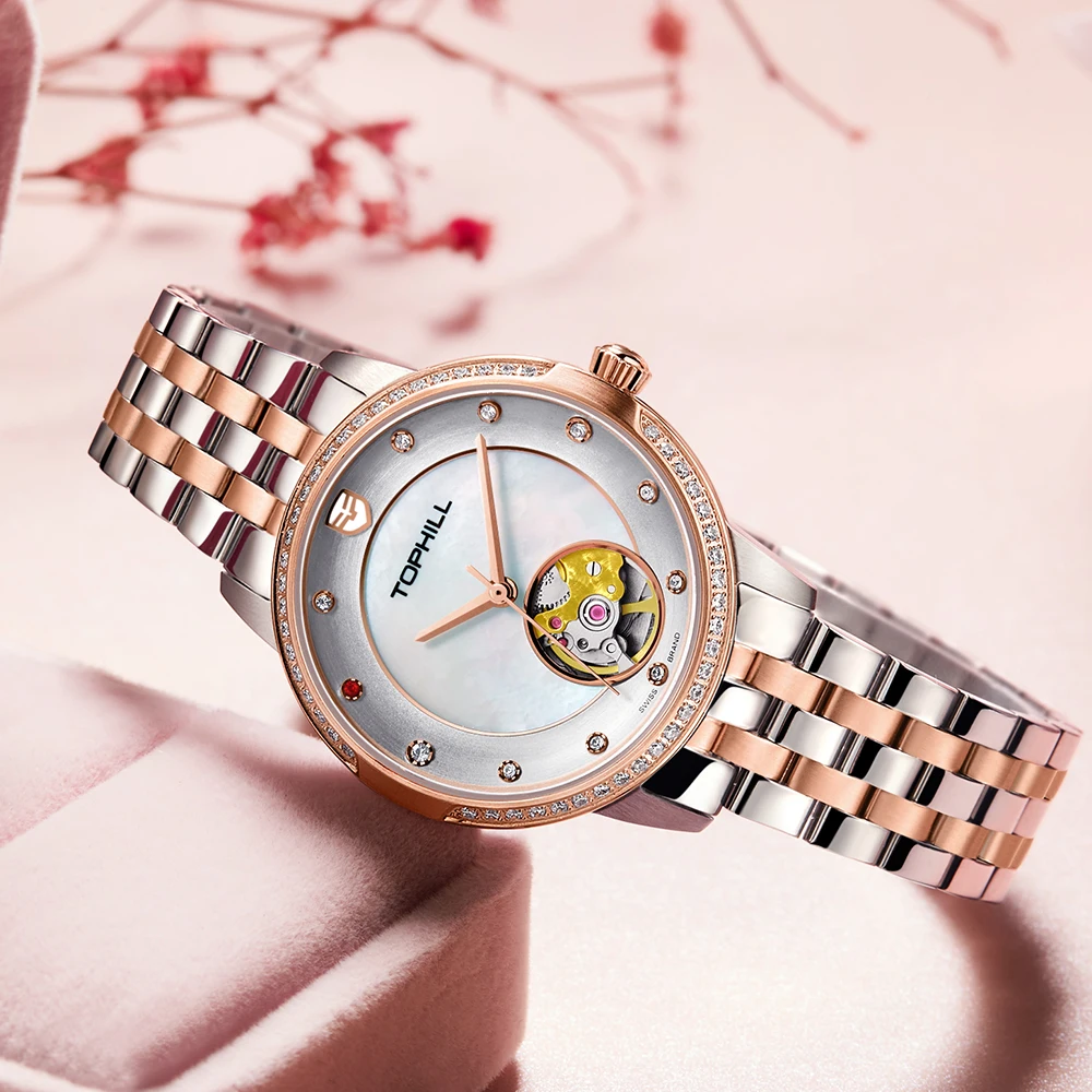 TOPHILL 2024 New Luxury Mechanical Automatic Watch For Women Waterproof 5Bar Woman Wristwatch Original Female's Watches