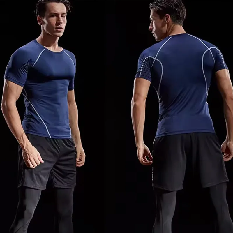 Men's Sports T-Shirt Quick-Dry Tight-Fitting Top Short-Sleeve Sports Shirt Gym Running Training Stretch Slim Fit