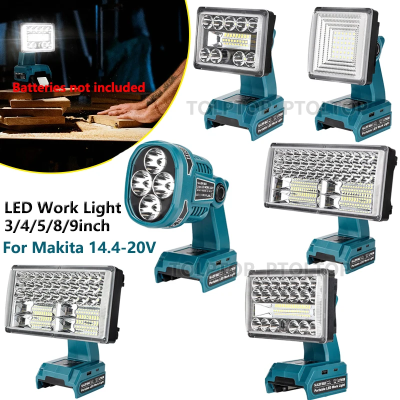 

3/4/5/8/9inch Highest 4200LM Cordless Flashlight work light for Makita18V Battery withUSB&Type C Emergency Outdoor Camping light