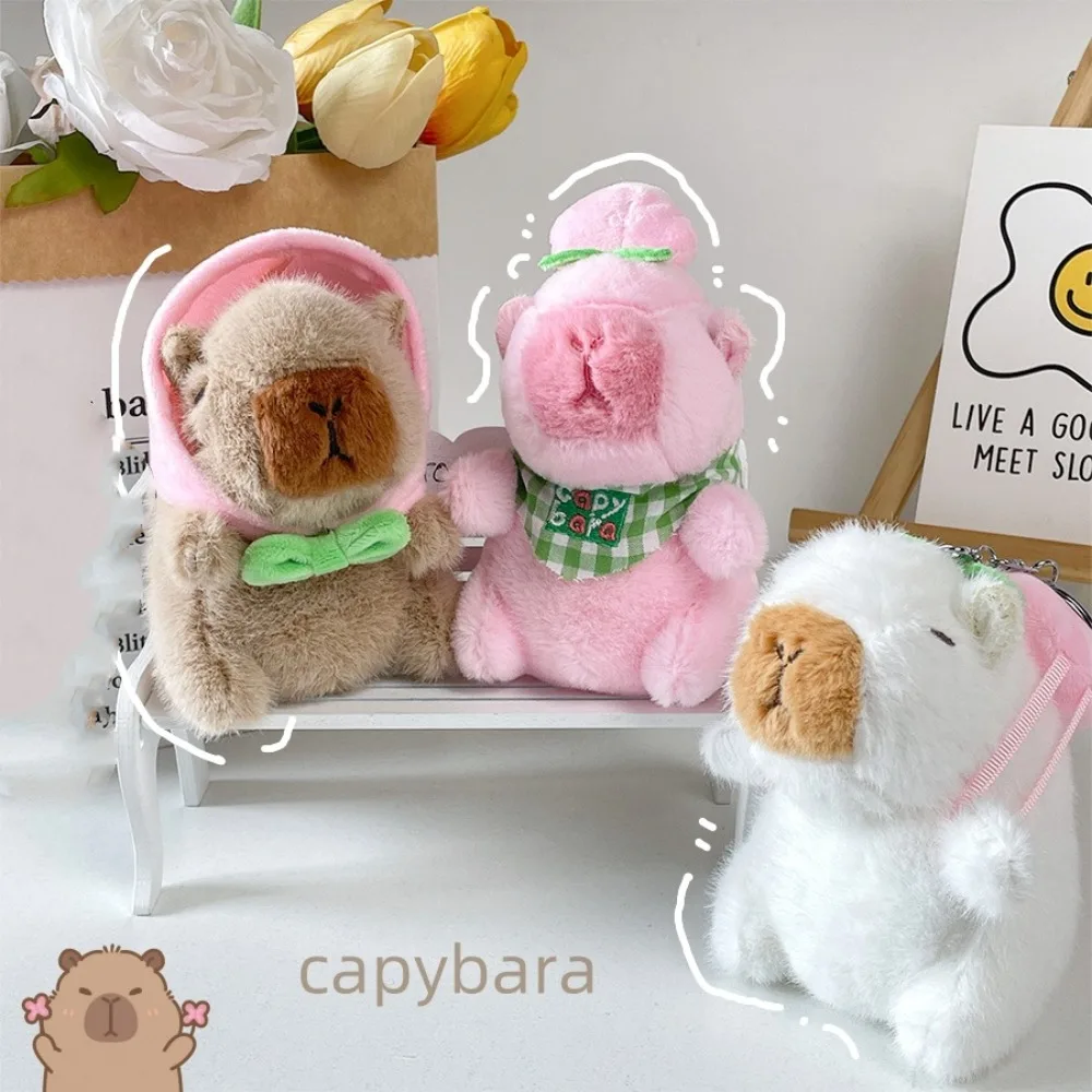 Honey Peach Capybara Plush Pendant Fruits Funny Capybara Plush Keyring Bow Cartoon Capybara Plushie Doll Birthday Gift