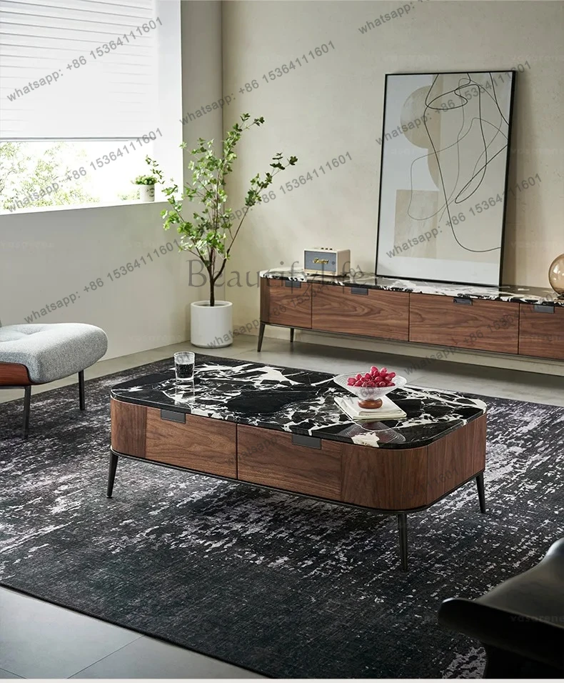 

Italian minimalist natural marble long coffee table senior designer new long coffee table