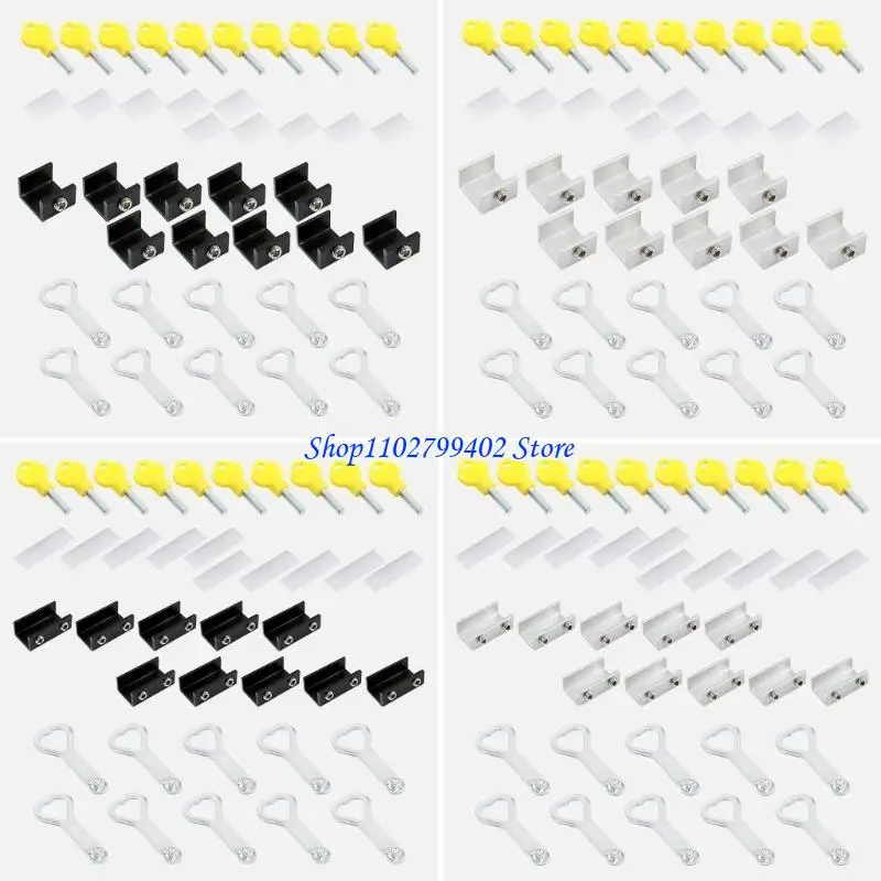 547F 10 قطعة قفل نافذة منزلق قابل للتعديل، سدادات نافذة من سبائك الألومنيوم مع مفتاح