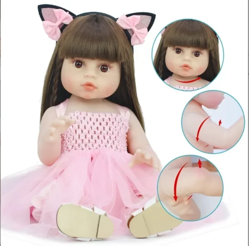 Muñecas con orejas de conejo de 55Cm, niño Reborn, muñeca hermosa de silicona suave rosa para bebé, muñecos de nieve de tacto Real para niñas, regalos, Kit de muñecas Reborn