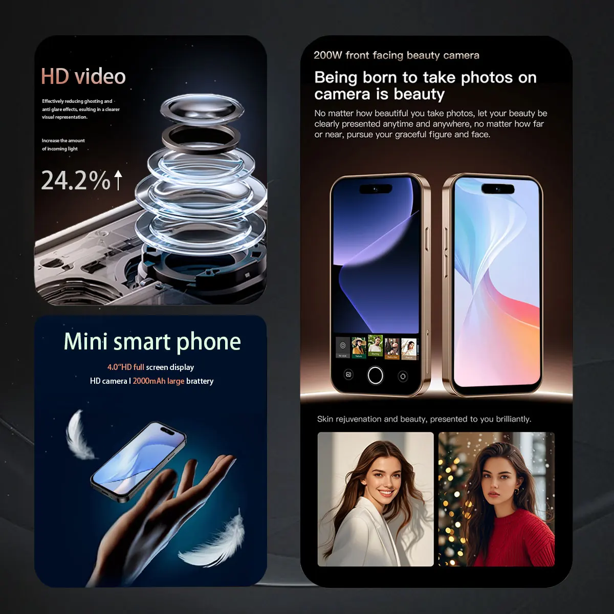 2025 جديد ONEMYTH M17 Pro 4G هاتف ذكي صغير أسود - شاشة صغيرة 4.0 بوصة هاتف أندرويد 12، 2 + 16 جيجابايت / 3 + 64 جيجابايت، هاتف محمول