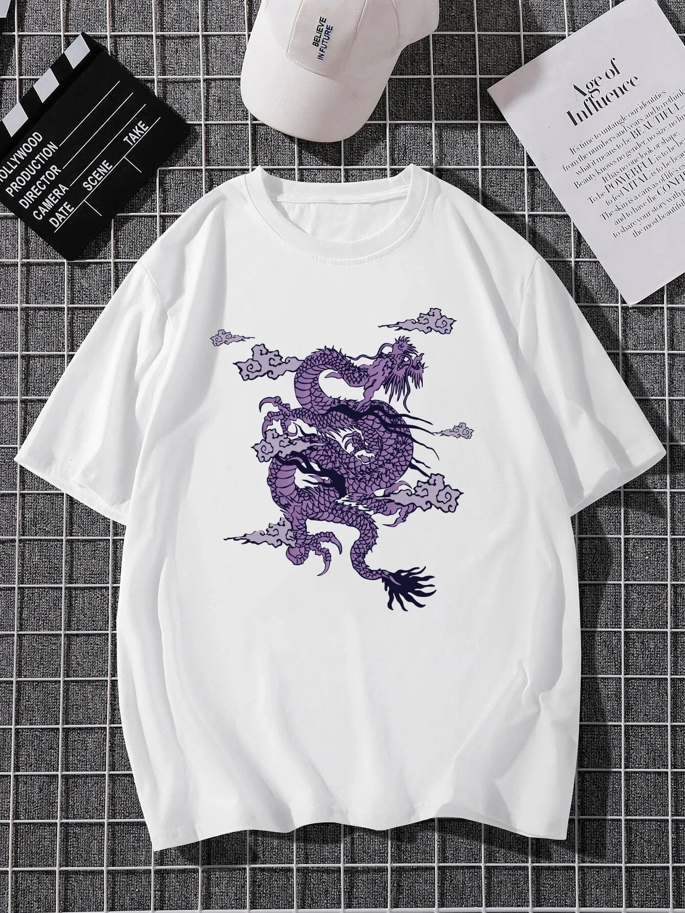 Purple Dragon Print Men\'s T-Shirt Casual Women Crew Neck Short-Sleeve Tops Fashion Summer Man T Shirts Daily Oversize Tees