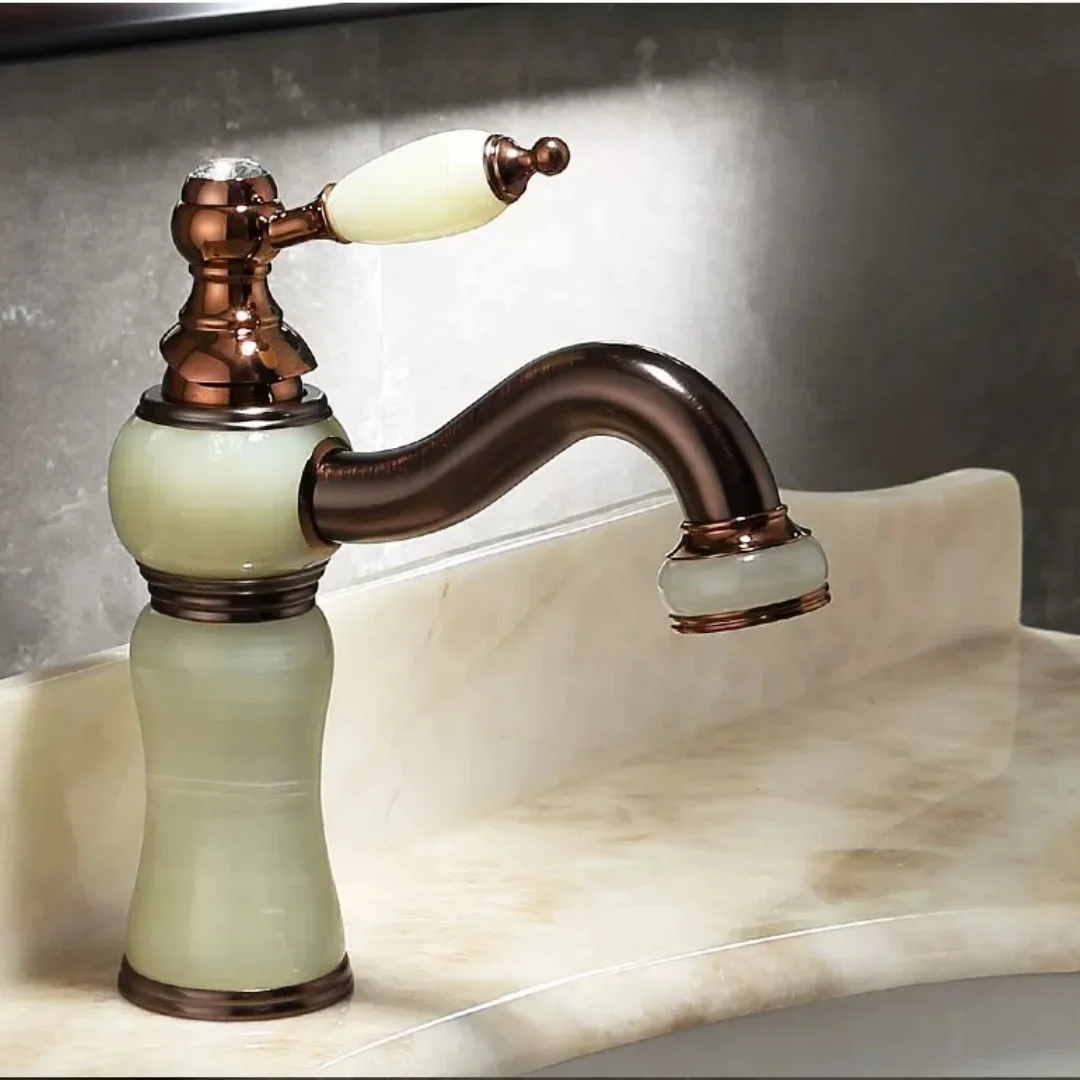 

Tuqiu Bathroom Faucet Brass and Marble Luxury Bathroom Basin Faucet Cold And Hot Water Mixer Sink Tap Deck Mounted Basin Tap