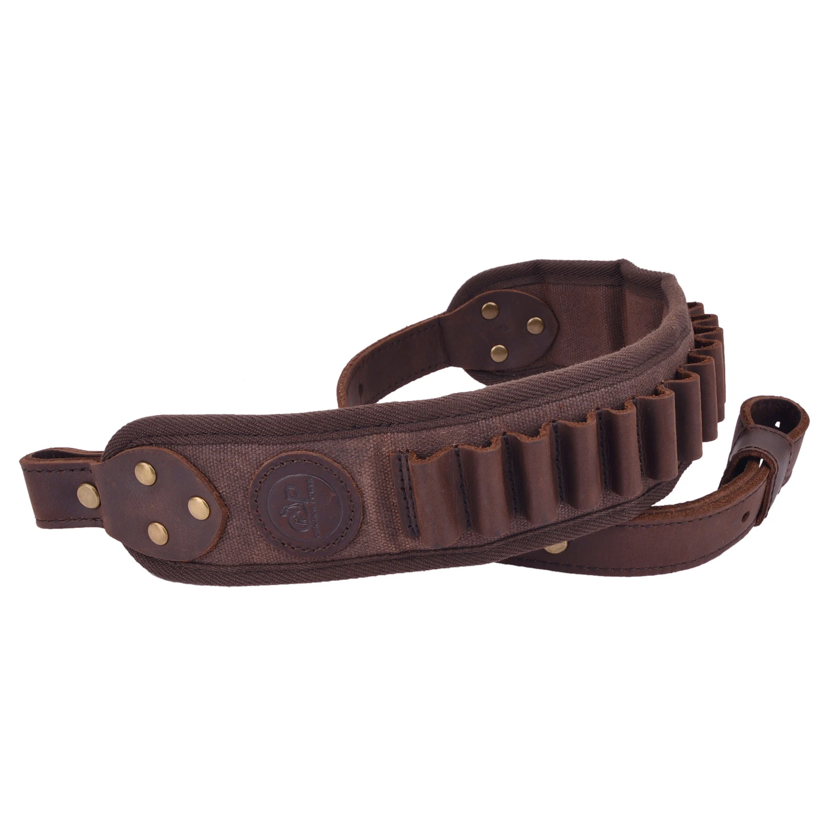 Coffee / Black Canvas Leather Rifle Sling Ammo Shell Holder Straps Loops Gun Belt For .357  .30-30