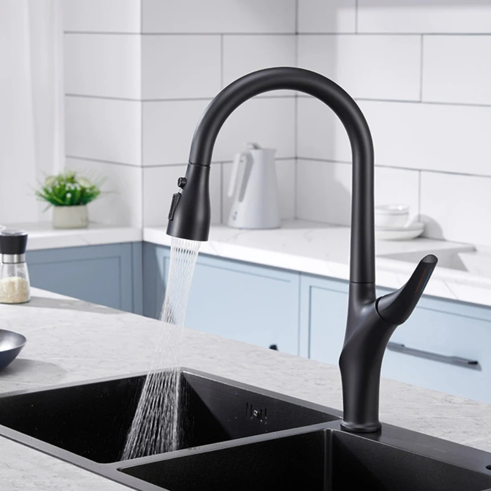 

Gun Grey, Black & Chrome Kitchen Mixer Facuet All Brass Body Material Mixer Water Cold And Hot ,Hose Pull Down 3 Mode Water Out