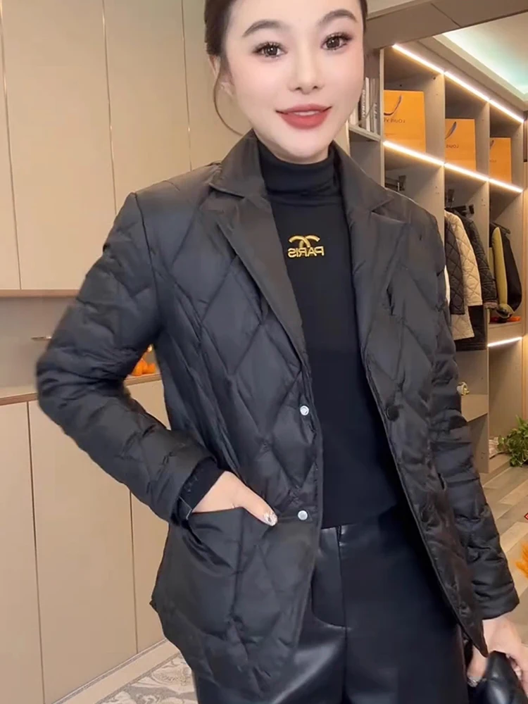 

Slim Fit Diamond Pattern Thin Cotton Jaet Women's Sle Faionable Versatile Winter New Arrival Suit Collar Cotton Coat