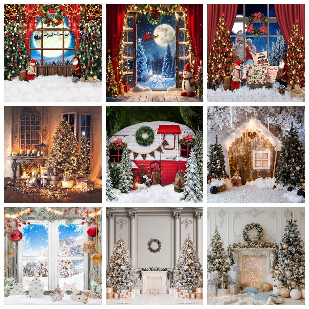 Christmas Photography Backdrop Winter Christmas Tree Gift Baby Kids Portrait Party Decor Background Photographic Photo Studio