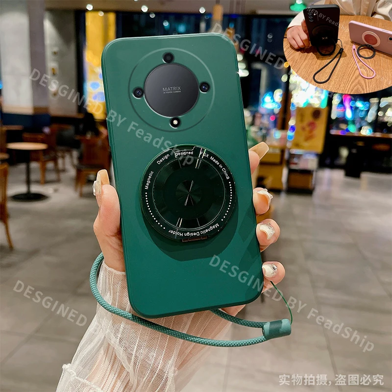 Чехол-магнитный держатель для телефона Honor X9B X9A X9C, силиконовый чехол для Honor Magic 6 5 7 Lite, мягкий чехол с кронштейном, пленка для экрана