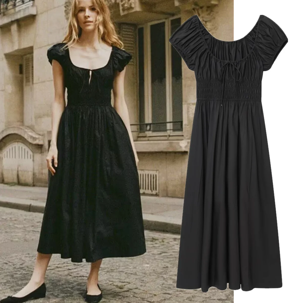 

Jenny&Dave French Romantic Retro Square Neck Dress,Elegant Party Dresses 2026 Summer Vestidos Womens Dresses,Long Dress