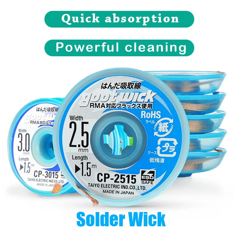 100% Original GOOT Solder Wick No-clean Tin Suction Line Tin Suction Tape Clean Tin Desoldering Wicks Soldering Paste