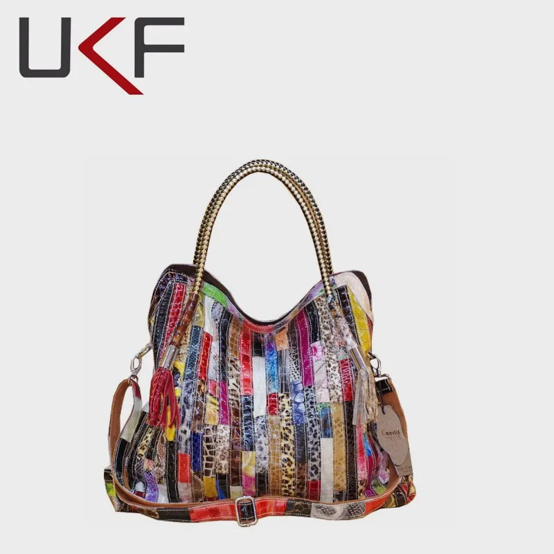 UKF Vintage Ladies Casual Colorful Patchwork Designer Handbag Random Stitching Shoulder Bags For Women Tote Bag сумка женская