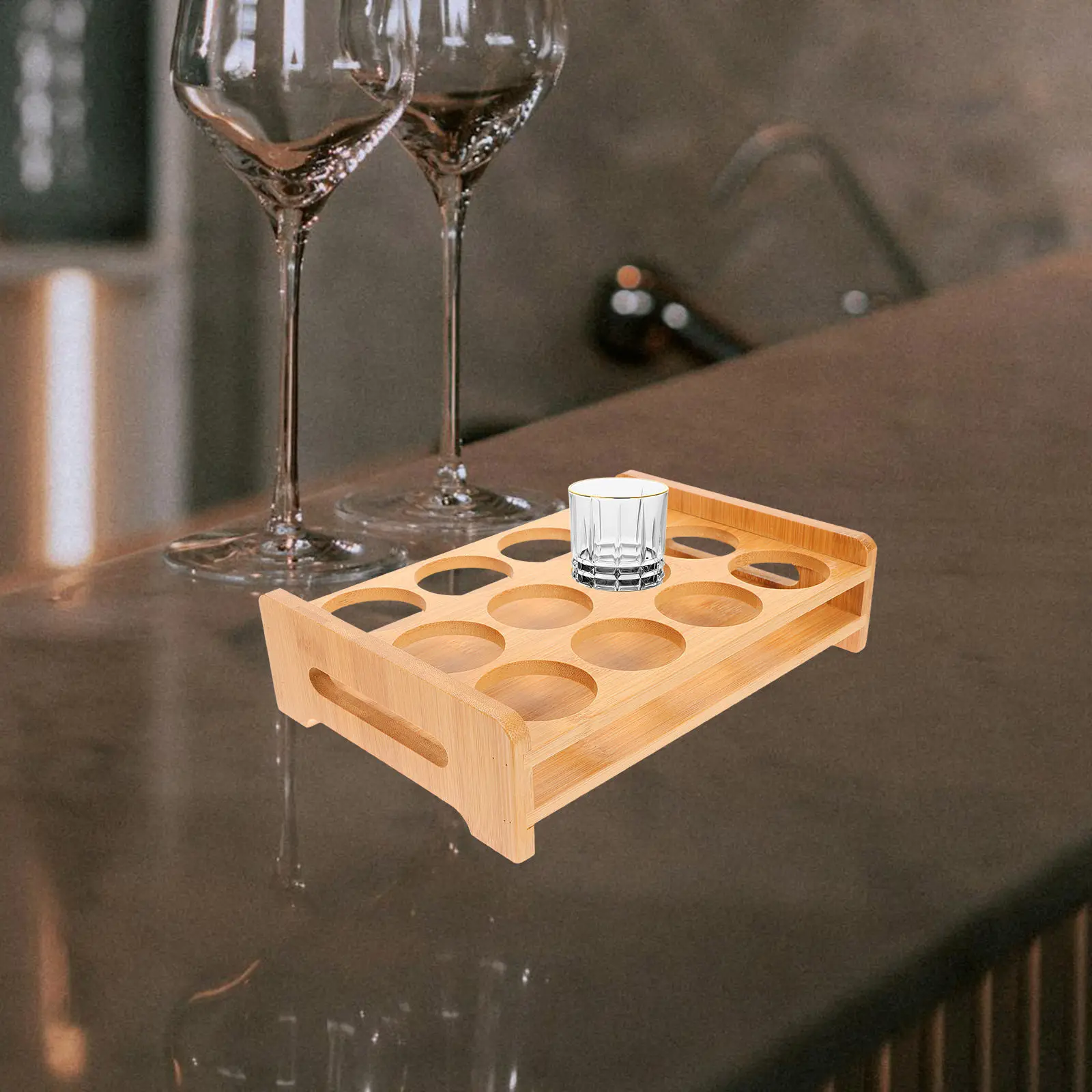 

Bamboo Shot Glass Holder Display Stand with 12 Compartments for Whiskey Wine Beer Glasses Organizer Rack for Party Bar Home