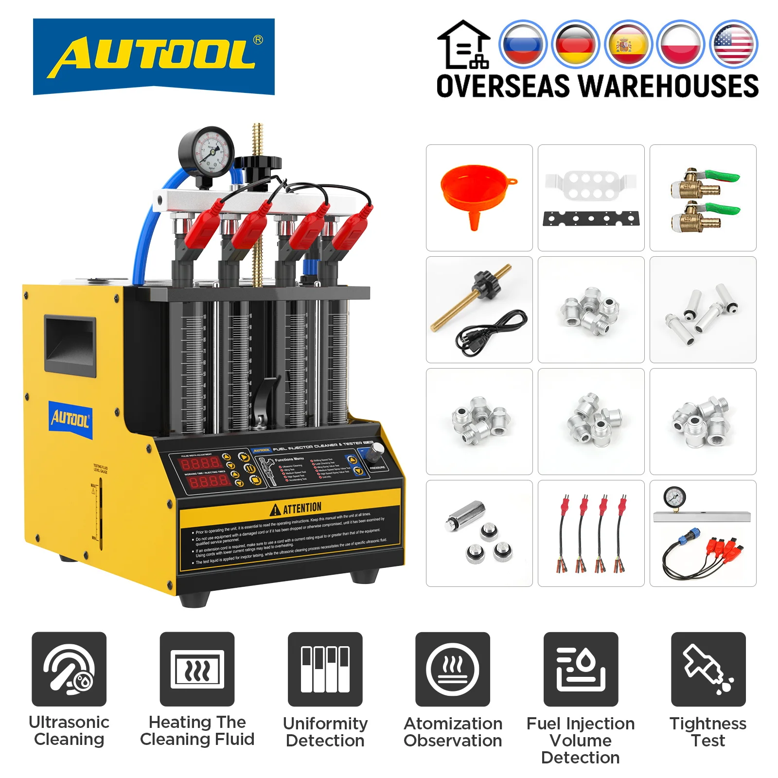 AUTOOL CT160 Car Fuel Injector Heating Ultrasonic Cleaning Machine  Motorcycles Fuel Injector Tester Check Leaking Blocking