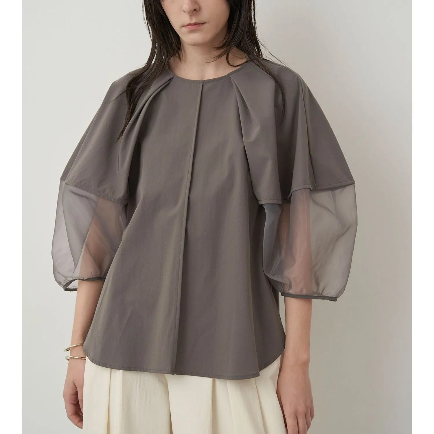 

Translucent Ogees round Ne Lantern Sve Patchwork Asymmetrical Front ort Ba Long Top Women's Faion Korean Sle