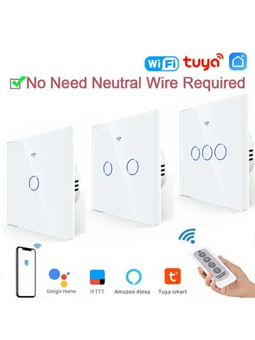 Tuya Smart Life Light Switch WiFi Touch Sensor Smart Switch App Remote Control No Neutral Wire 110V 220V For Alexa Google Home