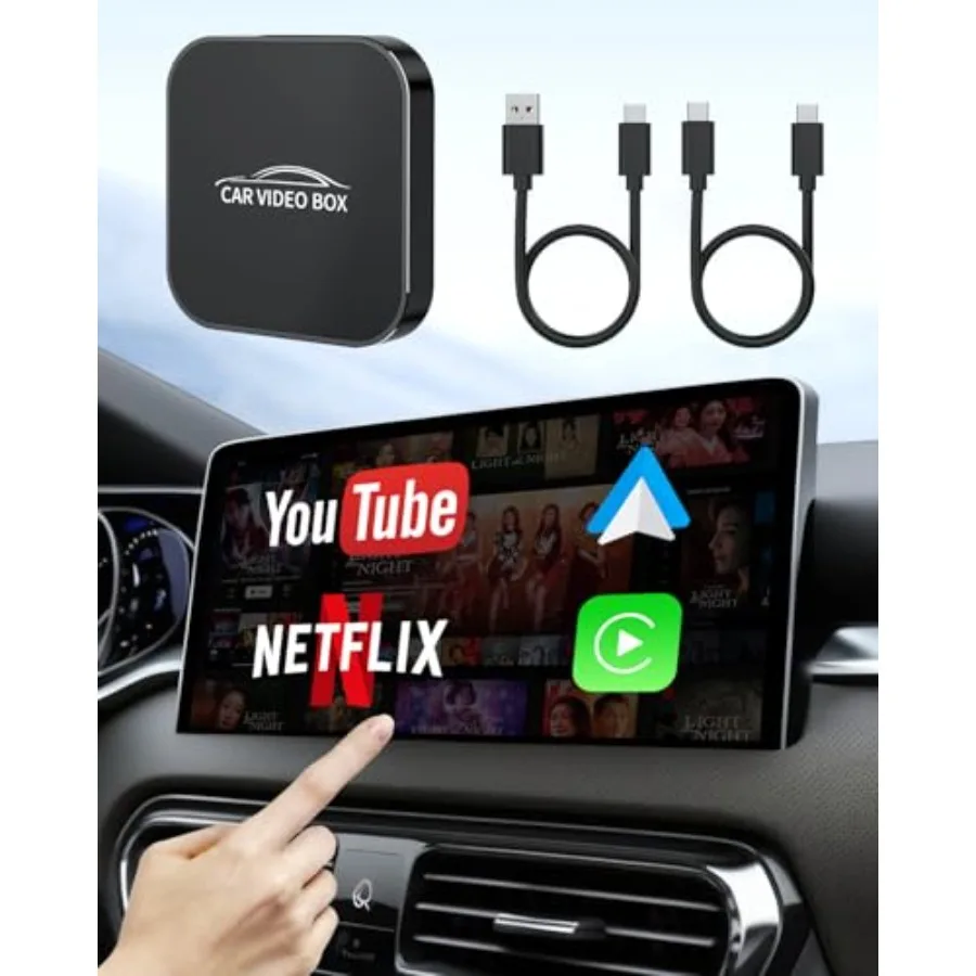 

5-in-1 Wireless CarPlay Adapter for OEM Wired Cars: Aluminum Black Plug Play Setup Supports Netflix/YouTube/Android Auto/iOS 10