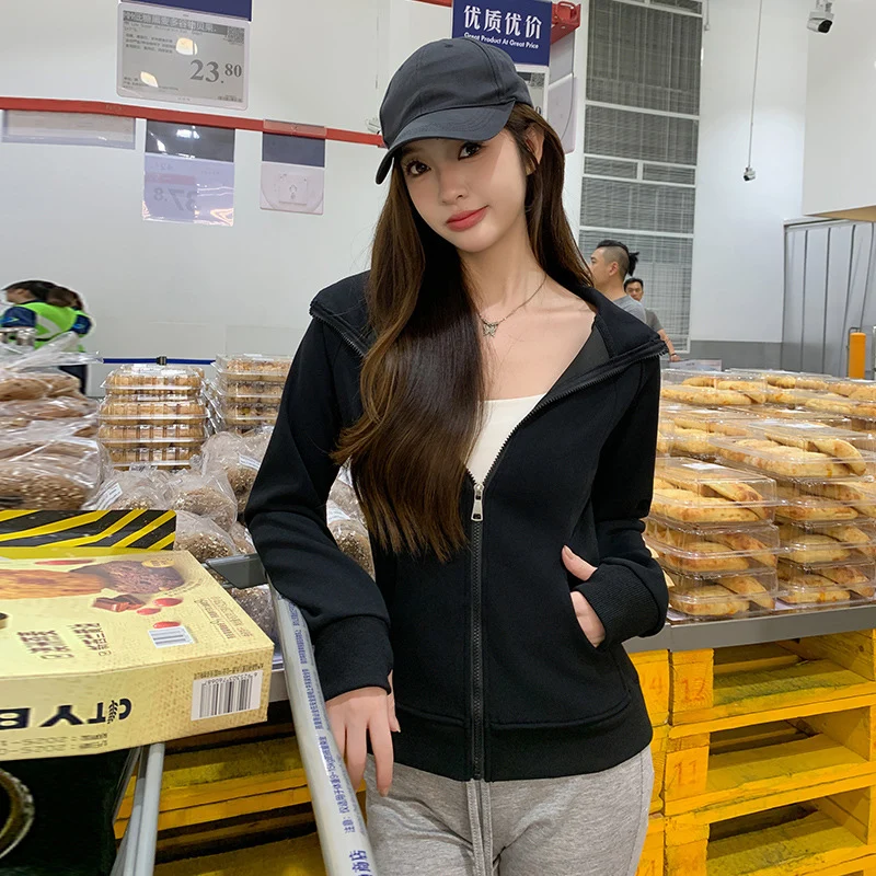 المرأة بلون سليم صالح زمم بلوزات ربيع الخريف اللياقة البدنية ركض سترة رياضية الكورية موضة ضيق مقنعين معطف امرأة