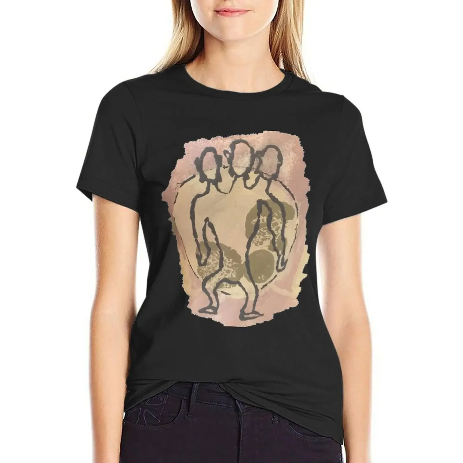 

Three-Headed Monkey Ancient Cave Painting T-Shirt funny summer top Women t shirt