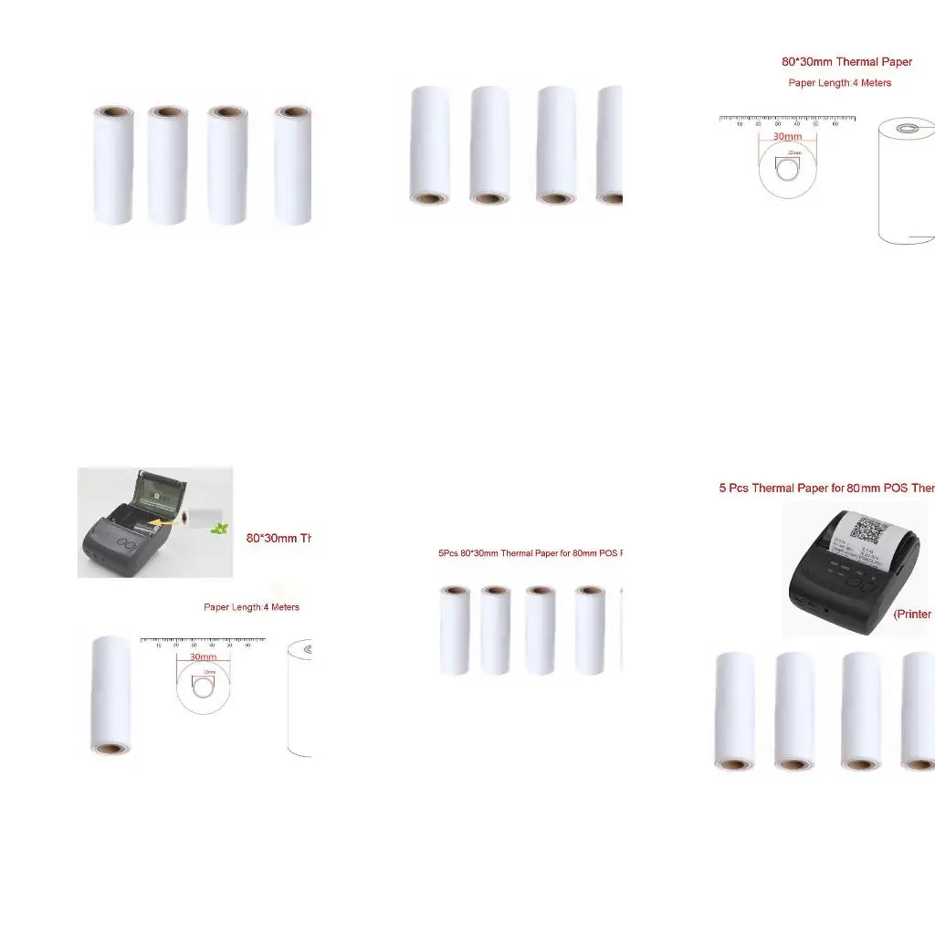  5Pcs 80x30MM Thermal Receipt Paper Roll For Mobile 80MM POS Thermal Printer