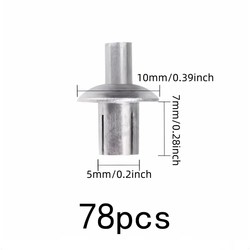 Blind Hammer Rivets 78 pcs 5*7mm, No Special Tools Required, Expansion Lock Design, for Sheet Metal Joining