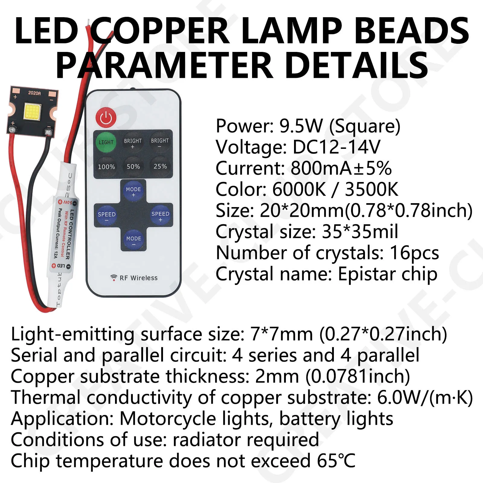 9.5W 12-14V LED Stage Light COB LED Bead Adjustable Light Strip Remote Control For Moving Head Light Spotlight Lamp Accessories