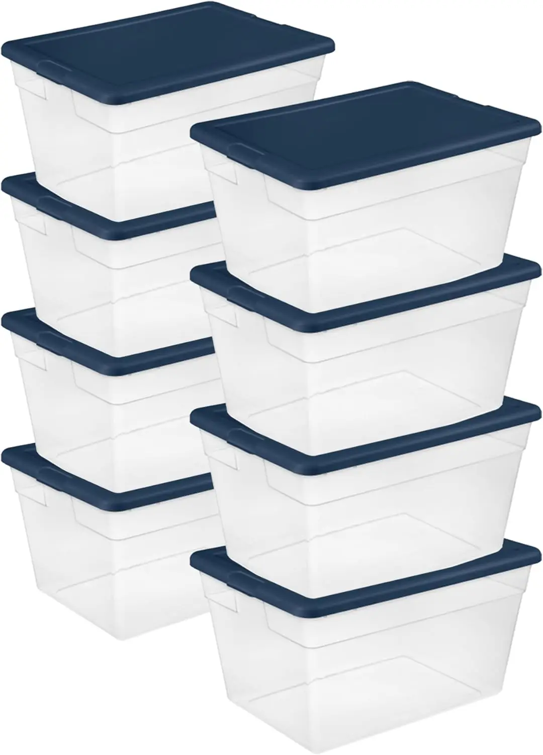 

8 Pa Storage Boxes, Stackable Plastic Totes With Lids, Marine Blue, 56 Quart