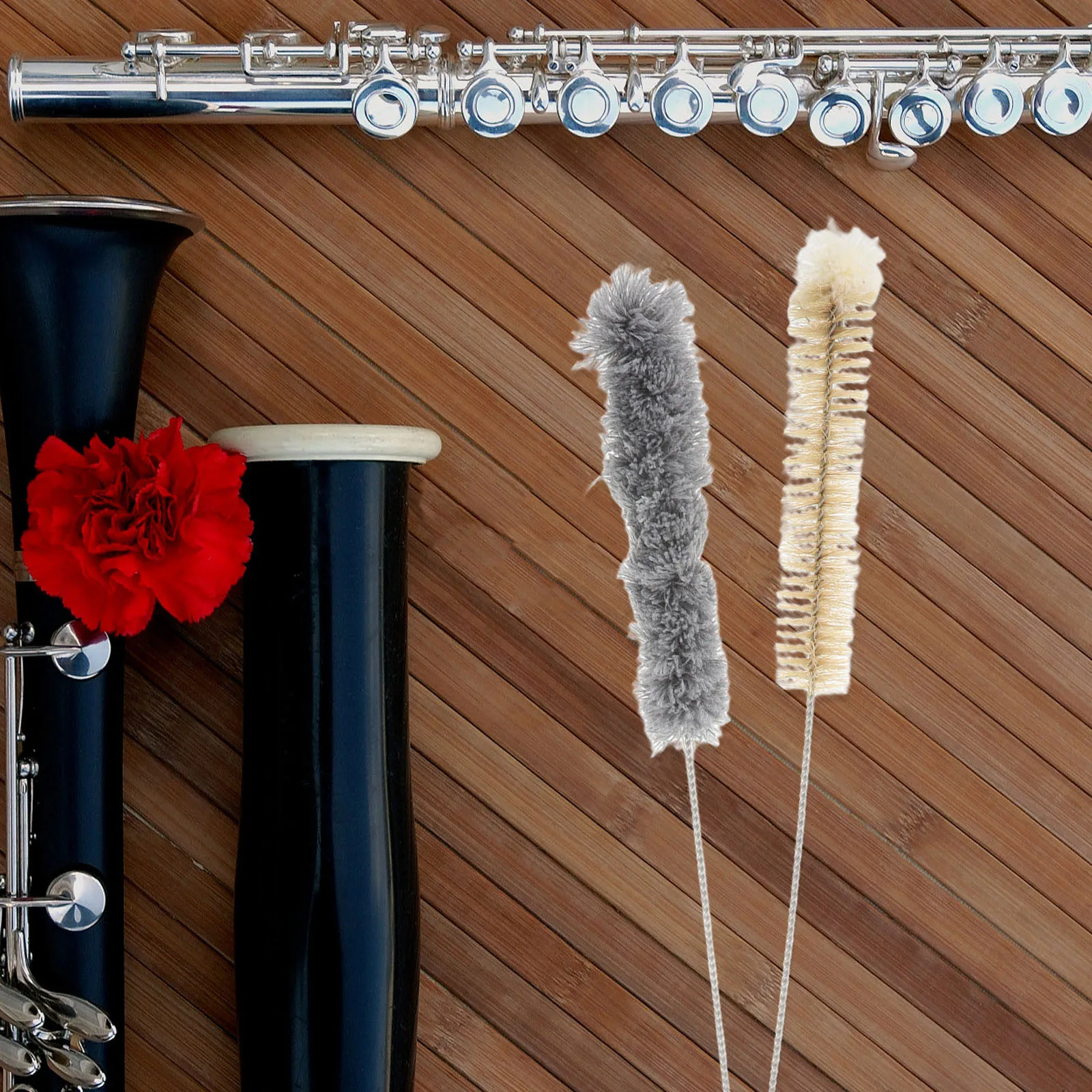 

2 Pcs Flute Cleaning Brush Cleaner Care Kit Musical Instrument Accessory Clarinet Metal