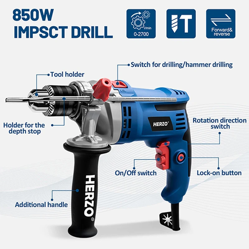 HERZO HBM13E 850W 13mm Electric Corded Impact Drill