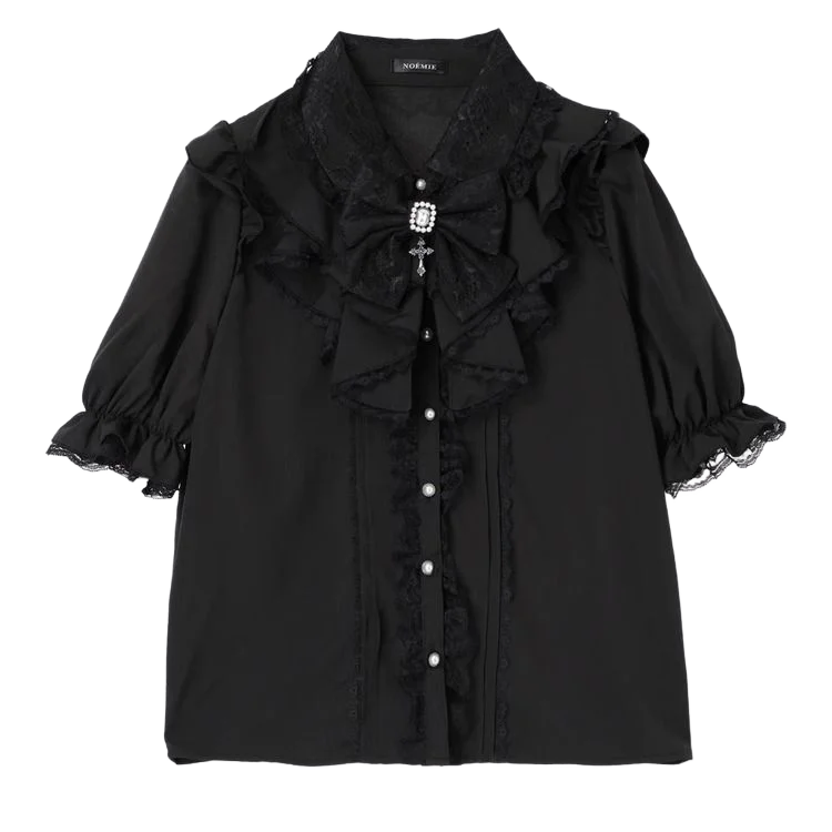 Jirai Kei ガール甘いレースかわいいスプリットリボン半袖トップロリータシャツサブカルチャーハロウィンコスプレパーティーデイリーレディライク