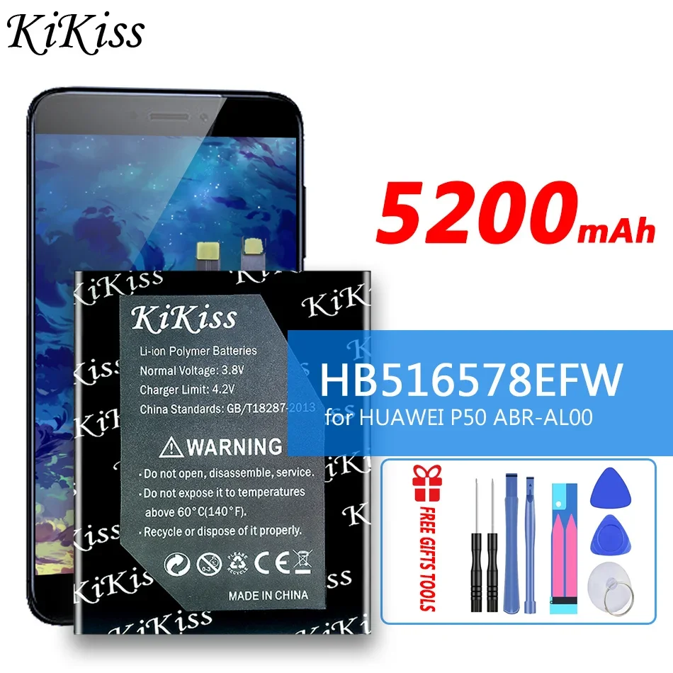 

5200mAh KiKiss High Capacity Battery HB516578EFW for HUAWEI P50 ABR-AL00 Mobile Phone Batteries