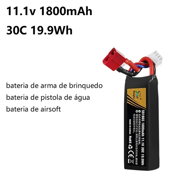 11.1V 30C 1800mAh Li-Po Battery for RC Rock Crawler Off-Road Truck Aircraft 4WD Car - High Discharge  Rechargeable with T-Plug