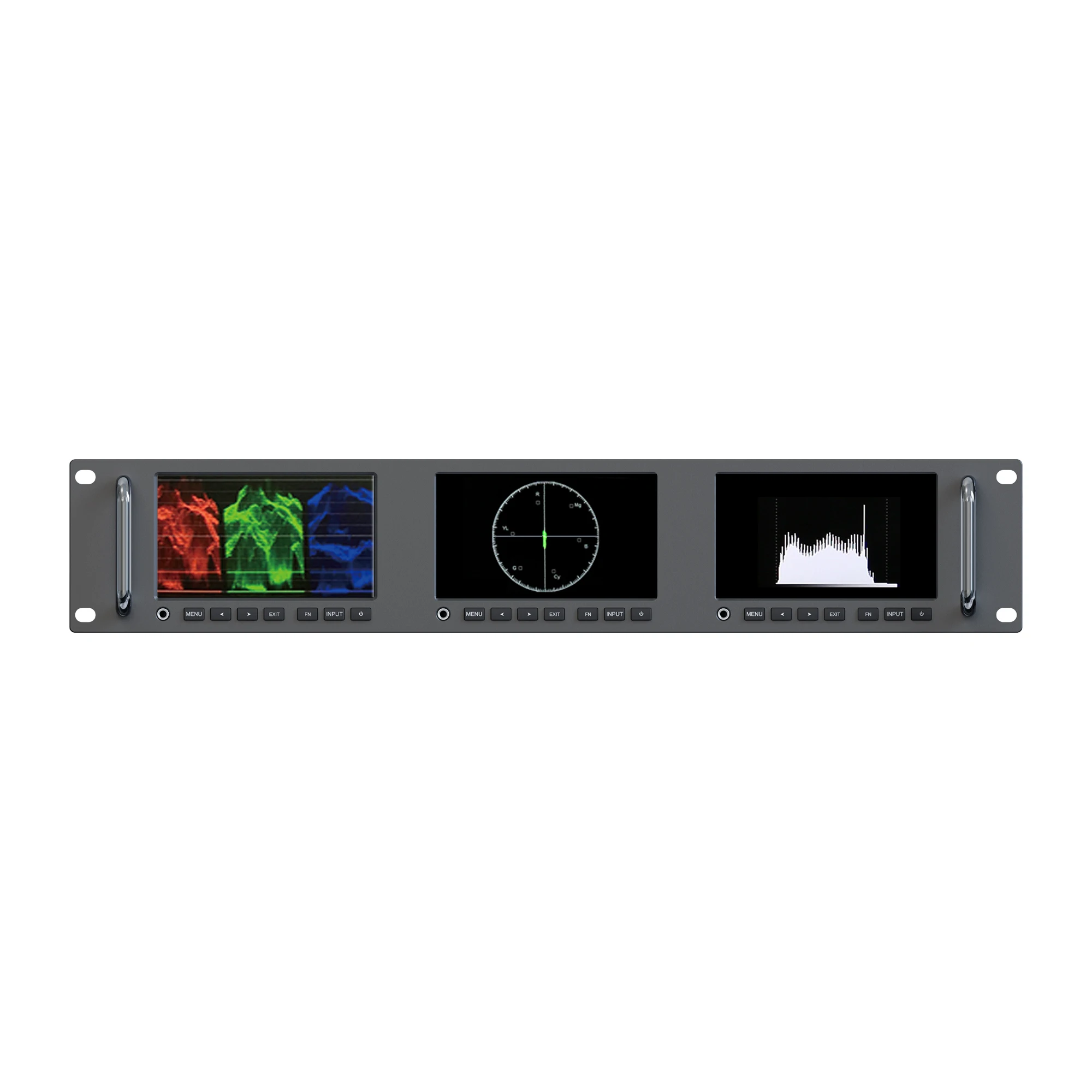 Full hd 2RU 5 Inch Rack Mount Triple surveillance with SDI HDMI LAN  Remote Control for Broadcast