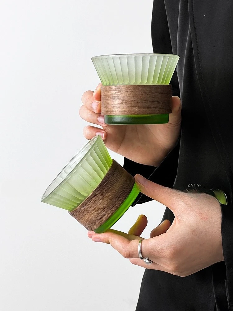 

Trendy Gradient Green Striped Glass Cup Home Drinking Water Cup Luxury Coffee Cup