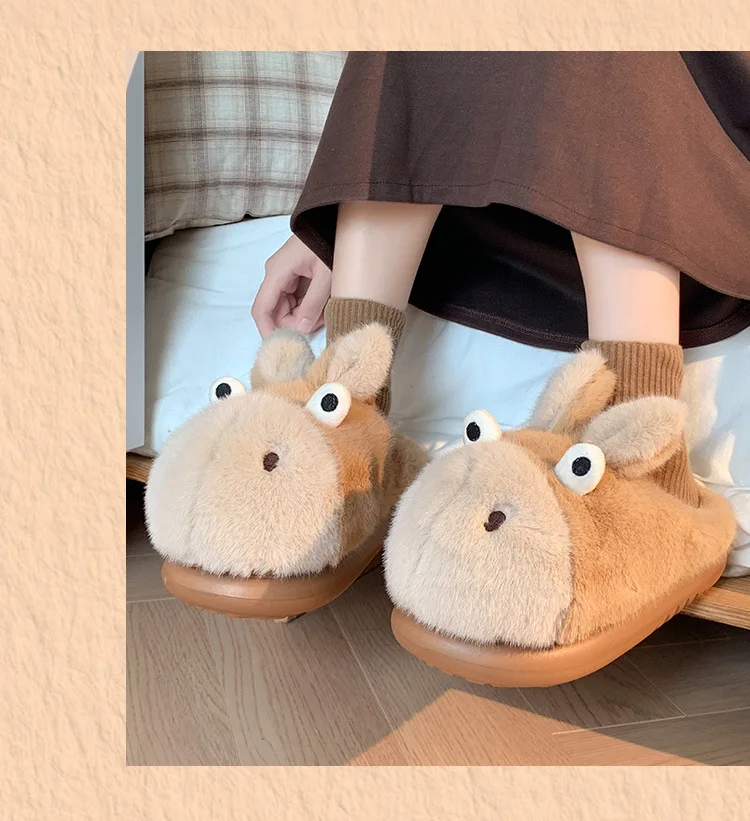 Sepatu Rumah Wanita Model Terbaru Musim Gugur/Dingin 2025, Sandal Katun Desainer Motif Keledai Susu Lucu, Sepatu Hangat untuk Wanita