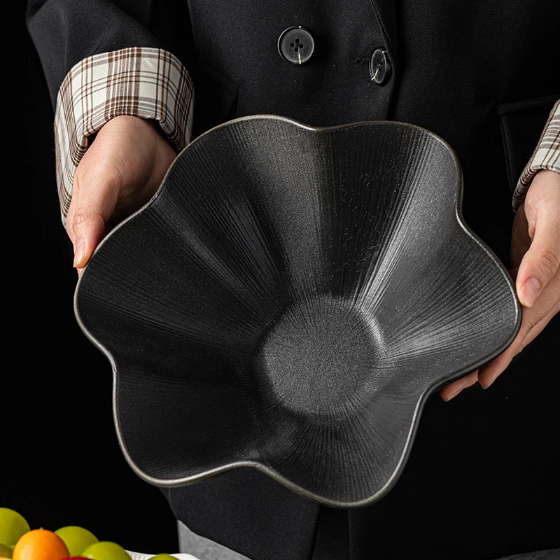 

10-дюймовые изысканные керамические тарелки с фруктами для гостиной, настольная тарелка для конфет, бытовая легкая роскошная салатница, кухонная посуда